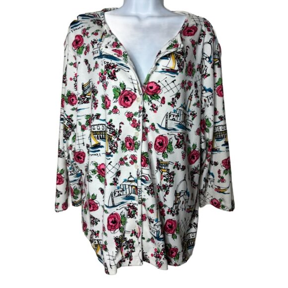 Karen Scott Sport Sz 1X Roses in Venice Print Button-up Cardigan(1358) - Picture 1 of 5